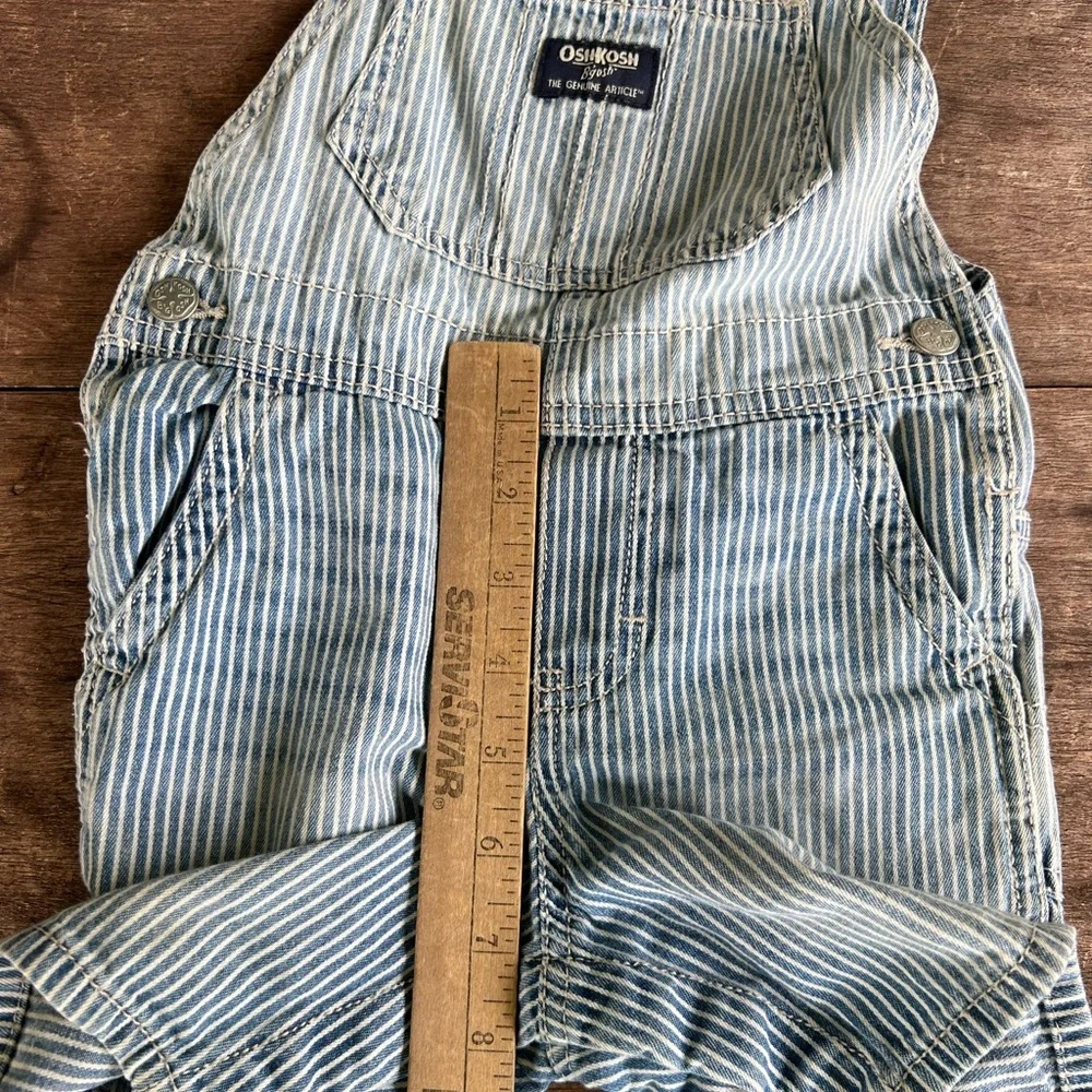 Oshkosh B’Gosh Boys Sz 24 Months Blue & White Striped Denim Conductor Overalls
